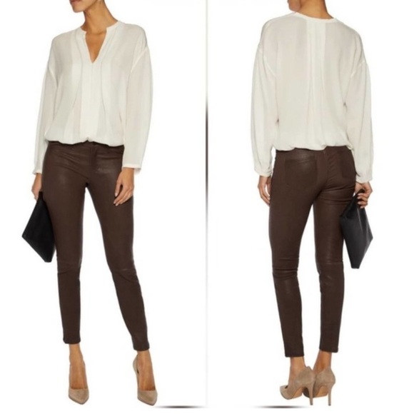 L'AGENCE Pants - L’agence High Rise Marguerite Skinny Espresso Brown Coated Size 24 Stretch Jeans